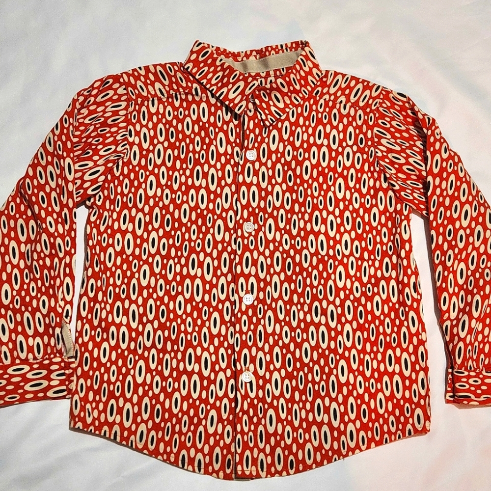 Wonderboy Oval Pattern Button-Down Shirt Size 4 Red Black Cream Made in the USA